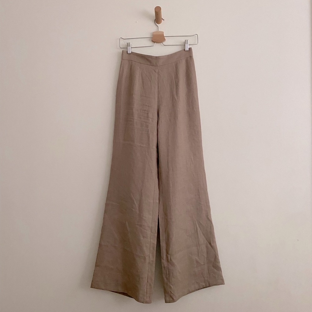 Taupe/ beige linen wide leg pants